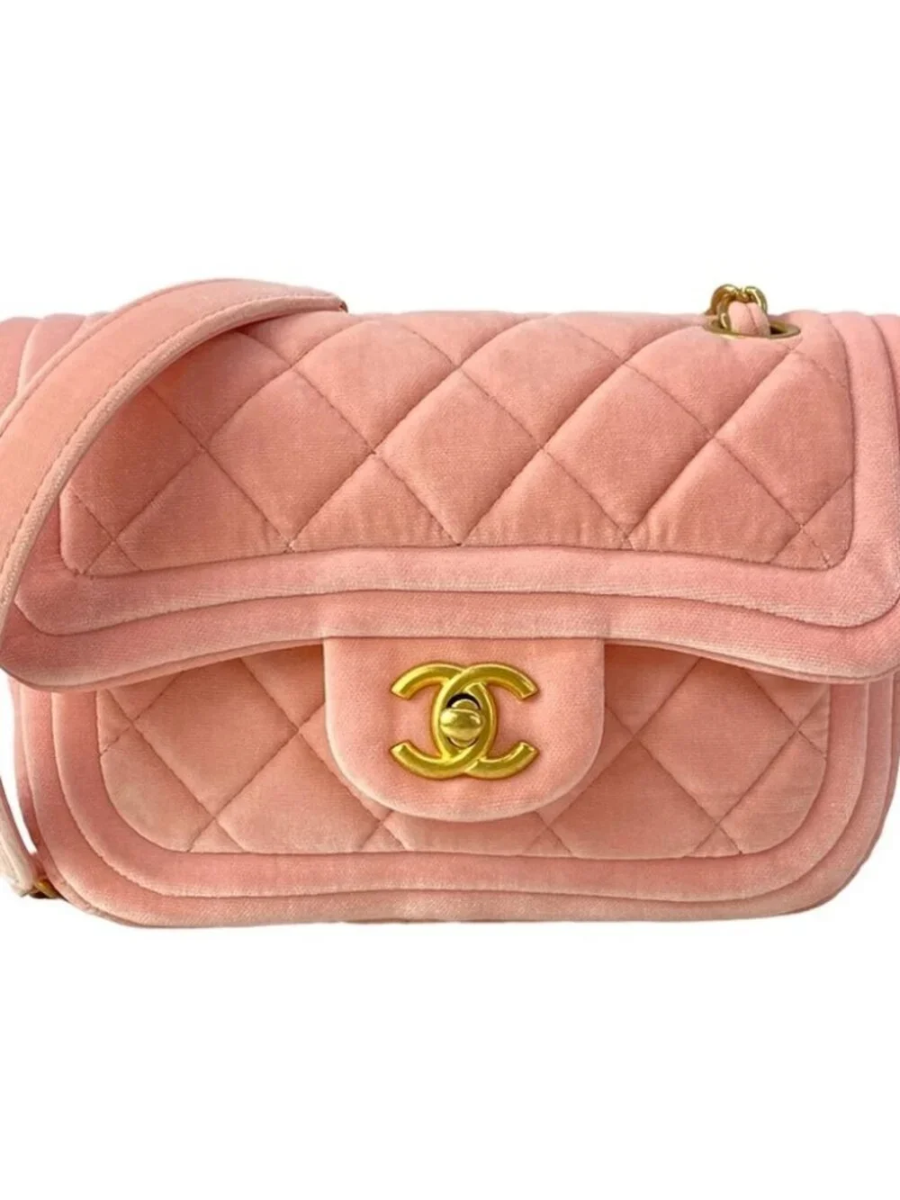 CHANEL Matelasse Pink Velour Shoulder Bag gold hardware